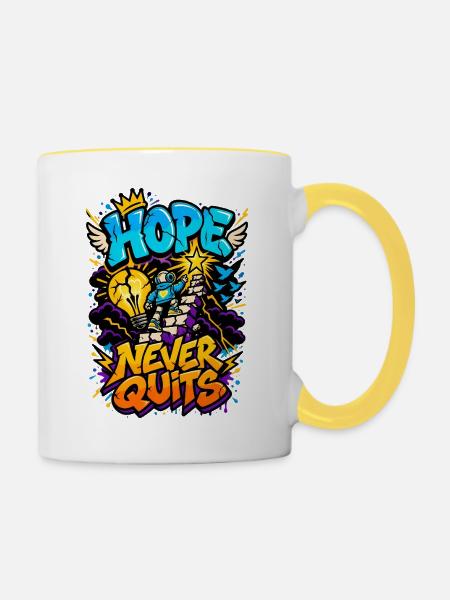 Hoffnung gibt niemals auf. - Tasse zweifarbig - Weiß/Gelb