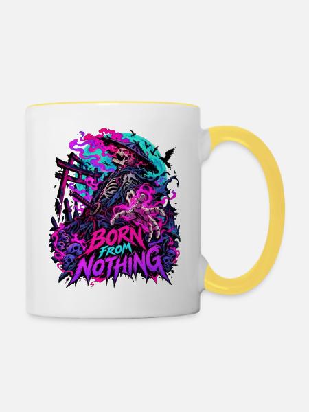 Neon Skull Samurai Wiedergeburt - Tasse zweifarbig - Weiß/Gelb