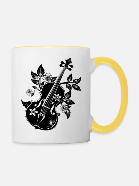 Florale Geige - Tasse zweifarbig - Weiß/Gelb