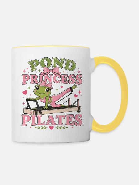  Meditation REFORMER-PRINCESS-PILATES Frosch Yoga - Tasse zweifarbig - Weiß/Gelb