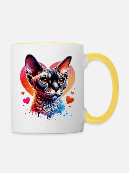 Devon Rex - Tasse zweifarbig - Weiß/Gelb