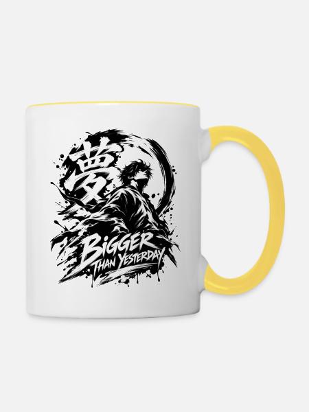Größer als Gestern – Traumkraft - Tasse zweifarbig - Weiß/Gelb