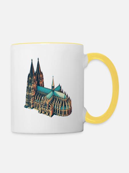 Kölner Dom Retro - Tasse zweifarbig - Weiß/Gelb