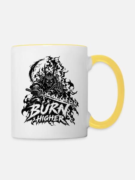 Flammen-Samurai Brenn Höher - Tasse zweifarbig - Weiß/Gelb