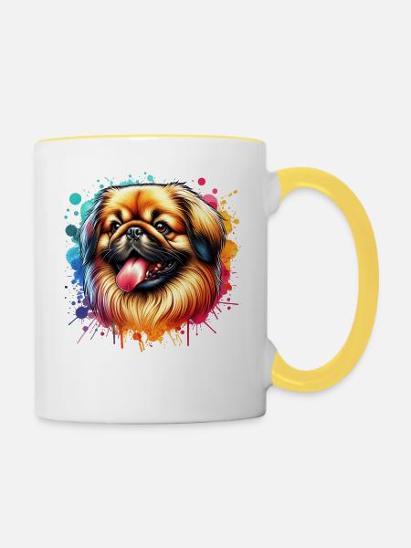 Pekinese Motiv - Tasse zweifarbig - Weiß/Gelb