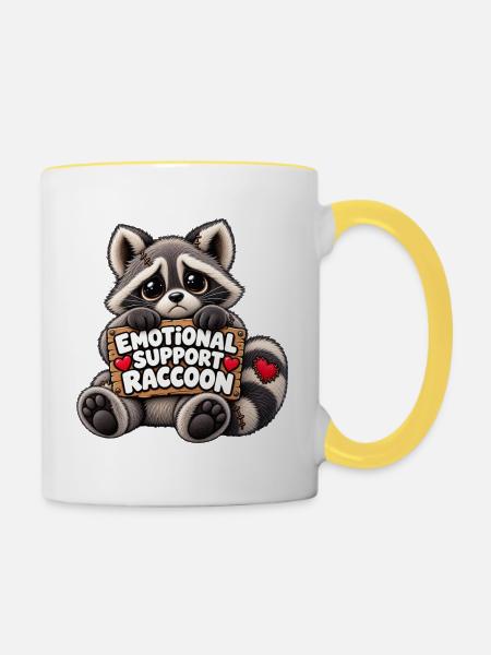 Emotionaler Waschbär Begleiter - Tasse zweifarbig - Weiß/Gelb