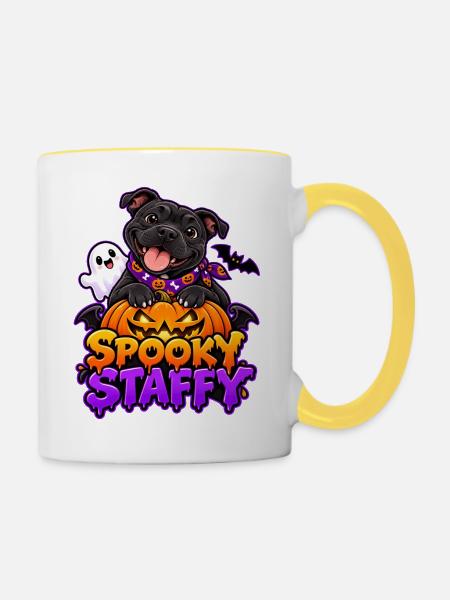 Spooky Staffy - Tasse zweifarbig - Weiß/Gelb