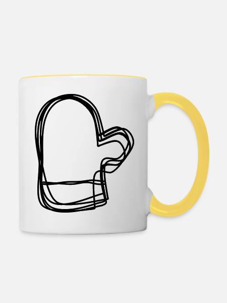 Fäustling handgezeichnet - Tasse zweifarbig - Weiß/Gelb