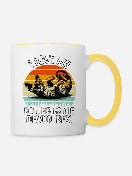 Lustige Devon Rex - Tasse zweifarbig - Weiß/Gelb