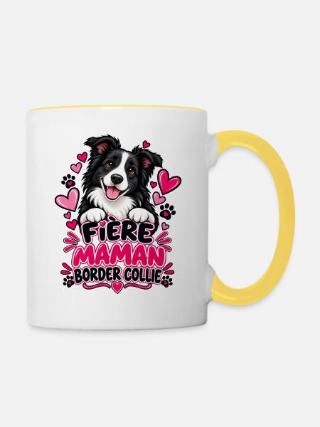Stolze Border Collie Mama - Tasse zweifarbig - Weiß/Gelb
