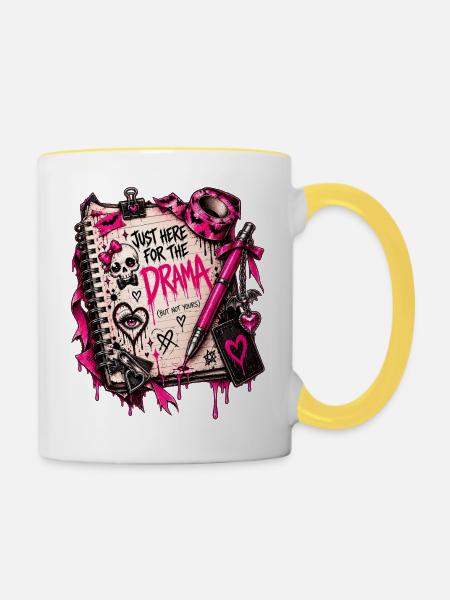 Drama Notizbuch Pink Gothic - Tasse zweifarbig - Weiß/Gelb