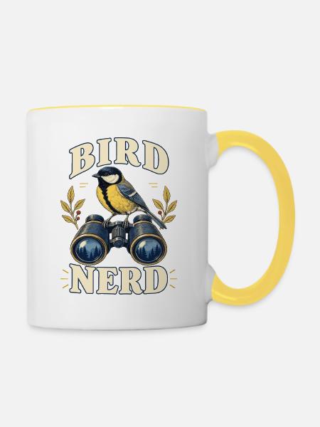 Bird Nerd – Kohlmeise Vogelbeobachtung - Tasse zweifarbig - Weiß/Gelb