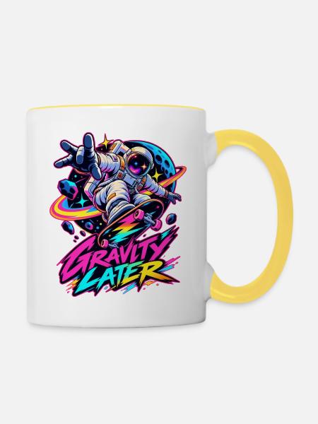 Neon-Astronaut Skateboard Gravity - Tasse zweifarbig - Weiß/Gelb