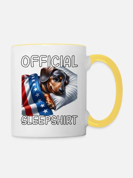 Dackel US Schlafshirt - Tasse zweifarbig - Weiß/Gelb