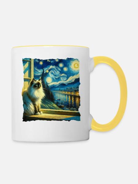 Birma Katze Starry Night - Tasse zweifarbig - Weiß/Gelb