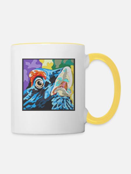 Farbrausch Papageienblick Auerhahn - Tasse zweifarbig - Weiß/Gelb