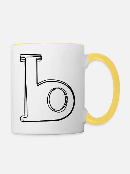 Kleinbuchstabe b handgezeichnet - Tasse zweifarbig - Weiß/Gelb