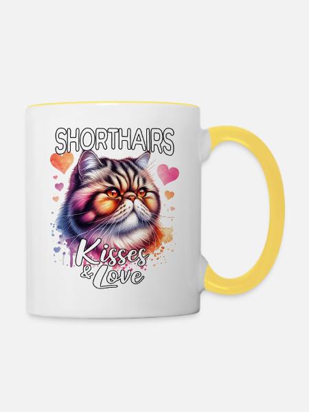 Exotische Kurzhaarkatze Liebe - Tasse zweifarbig - Weiß/Gelb