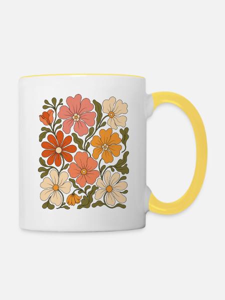 Retro Blumenmuster - Tasse zweifarbig - Weiß/Gelb