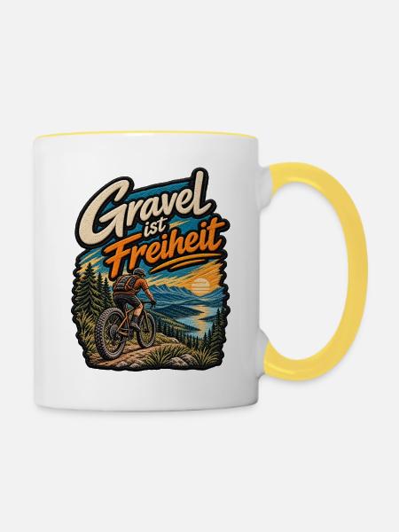 Gravel ist Freiheit Patch Geschenkidee - Tasse zweifarbig - Weiß/Gelb