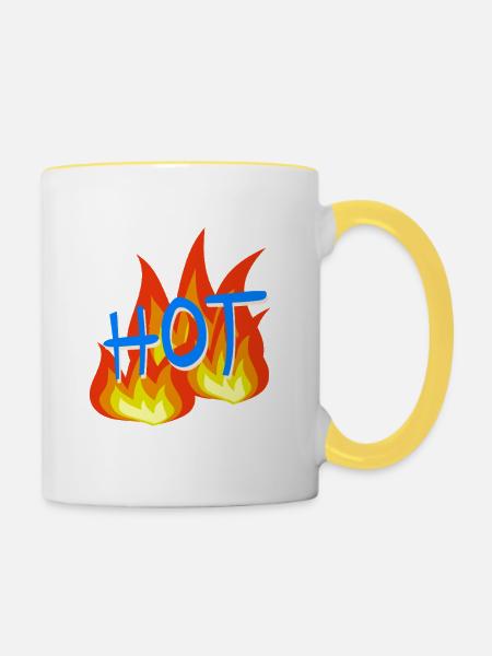 Flammen HOT Schriftzug - Tasse zweifarbig - Weiß/Gelb