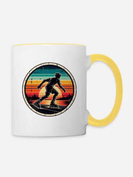 Inline Skating Retro Sunset – Inlineskater - Tasse zweifarbig - Weiß/Gelb