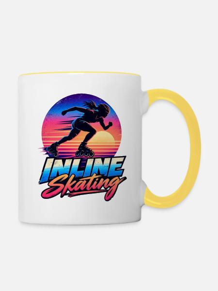 Inline Skating Retro Sunset – Skater - Tasse zweifarbig - Weiß/Gelb