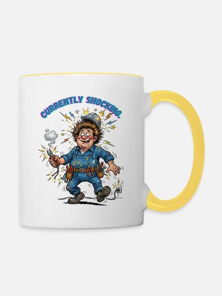 Derzeit Elektriker für Schocks - Tasse zweifarbig - Weiß/Gelb