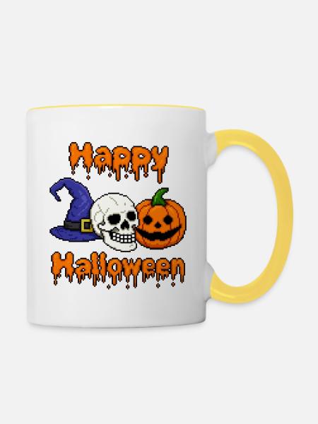 Fröhliches Halloween - Tasse zweifarbig - Weiß/Gelb