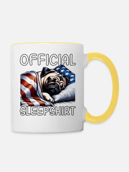 Mops US Schlafshirt - Tasse zweifarbig - Weiß/Gelb