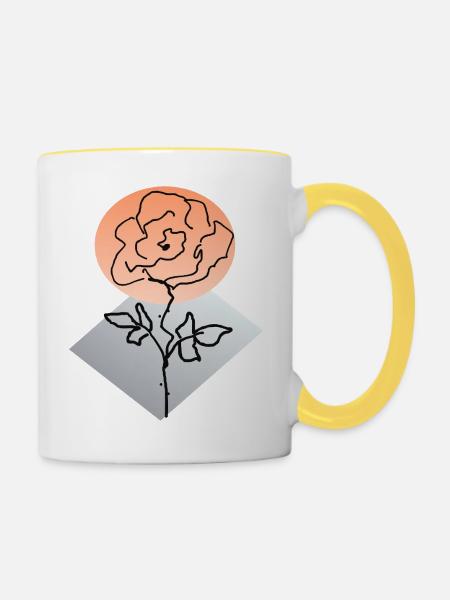 Rosenumrisse vor staubigem Hintergrund - Tasse zweifarbig - Weiß/Gelb