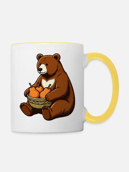 Bär mit Birnenkorb - Tasse zweifarbig - Weiß/Gelb