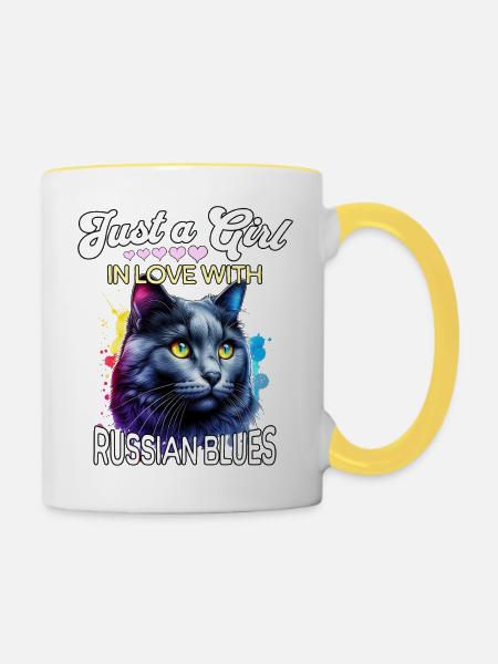 Russisch Blaukatze Mädchen - Tasse zweifarbig - Weiß/Gelb