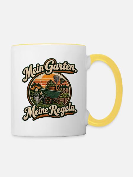 Gartenpatch: Meine Garten Meine Regeln - Tasse zweifarbig - Weiß/Gelb