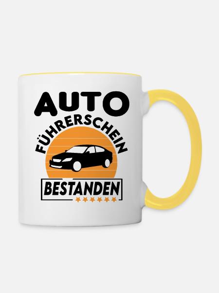 Auto Führerschein bestanden Sprüche fahren - Tasse zweifarbig - Weiß/Gelb