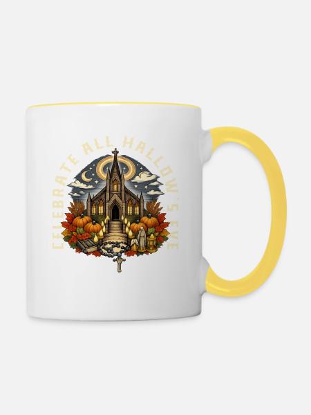 Katholischen Kirche Zu Halloween - Tasse zweifarbig - Weiß/Gelb