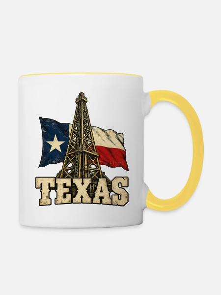 Texas Fahne und Bohrturm - Tasse zweifarbig - Weiß/Gelb