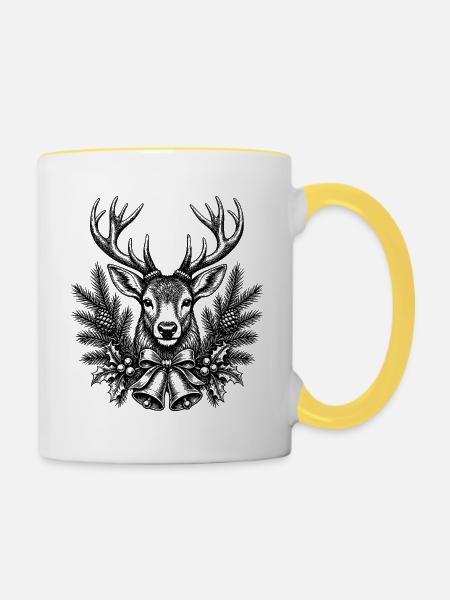 Weihnachten Hirsch - Tasse zweifarbig - Weiß/Gelb