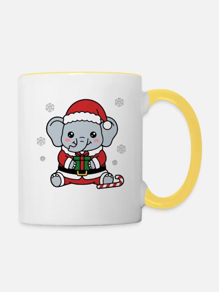 Süßes Kawaii-Elefanten-Weihnachtsbaum-Weihnachtsgeschenk - Tasse zweifarbig - Weiß/Gelb