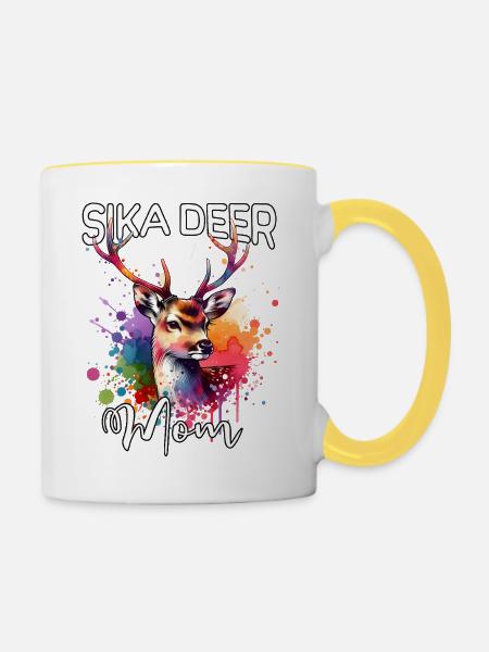 Sikahirsch Mama - Tasse zweifarbig - Weiß/Gelb