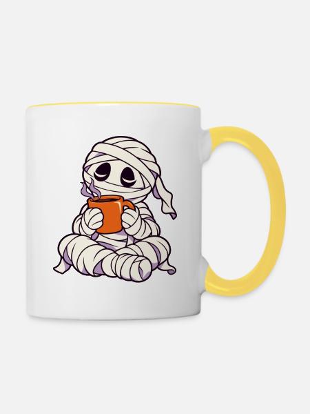 Mumie mit Tee - Tasse zweifarbig - Weiß/Gelb
