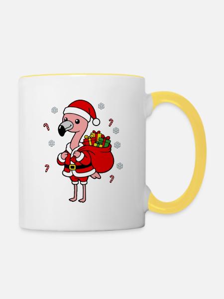 Niedliche Kawaii Flamingo Santa Weihnachtsgeschenk-Kunst - Tasse zweifarbig - Weiß/Gelb