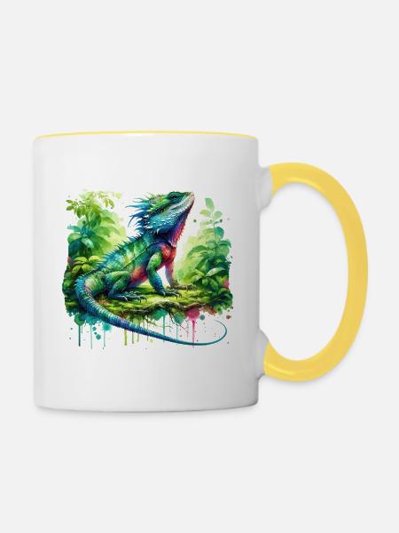 Chinesische Wasseragame Geschenk - Tasse zweifarbig - Weiß/Gelb