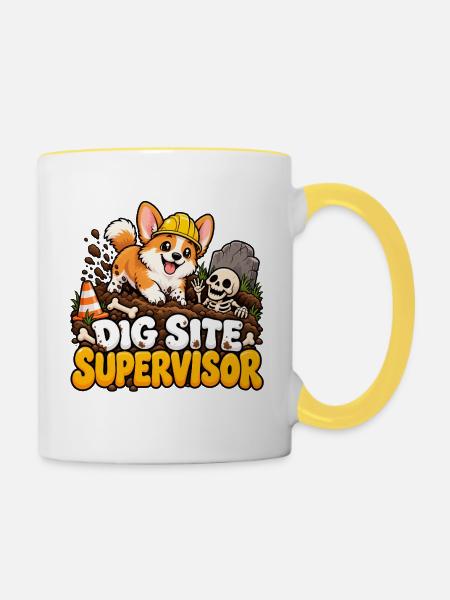 Baugrubenchef Hund - Tasse zweifarbig - Weiß/Gelb