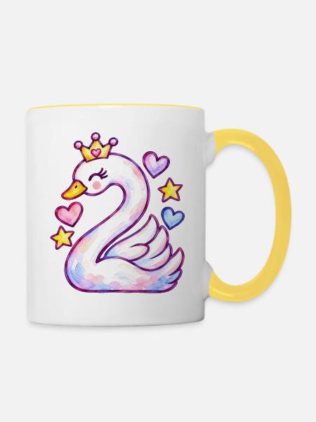 Schöner Schwan Zahl 2 - Tasse zweifarbig - Weiß/Gelb