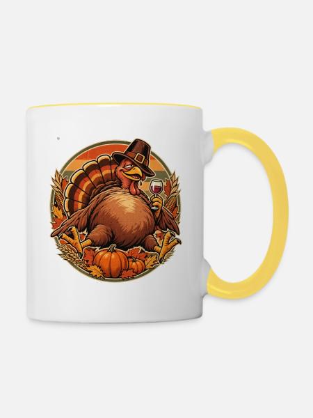 Thanksgiving Truthahn im Fresskoma - Tasse zweifarbig - Weiß/Gelb