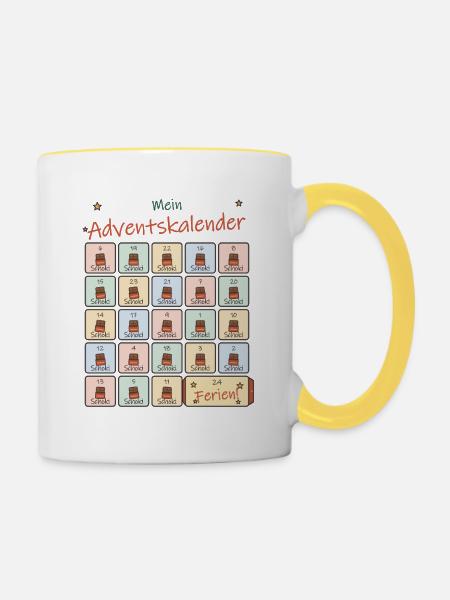 Adventskalender Schoki für Schulkinder - Tasse zweifarbig - Weiß/Gelb