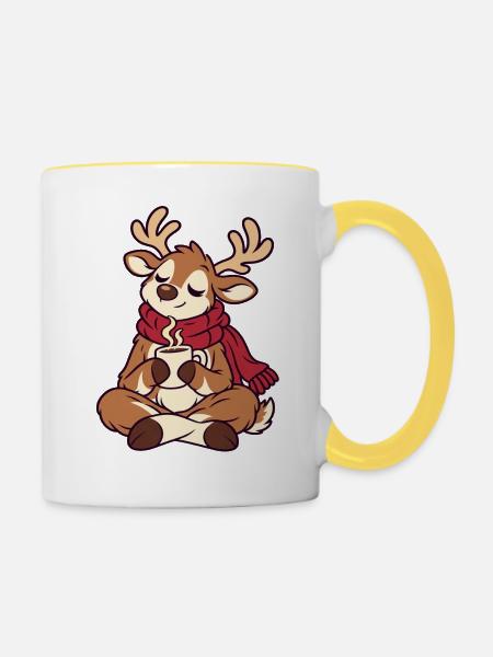 Winterkuschel Rentier mit Tee - Tasse zweifarbig - Weiß/Gelb