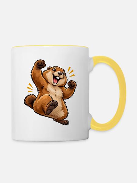 Cartoon springendes Eichhörnchen - Tasse zweifarbig - Weiß/Gelb