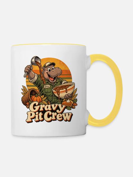Thanksgiving Nilpferd Gravy Pit Crew - Tasse zweifarbig - Weiß/Gelb